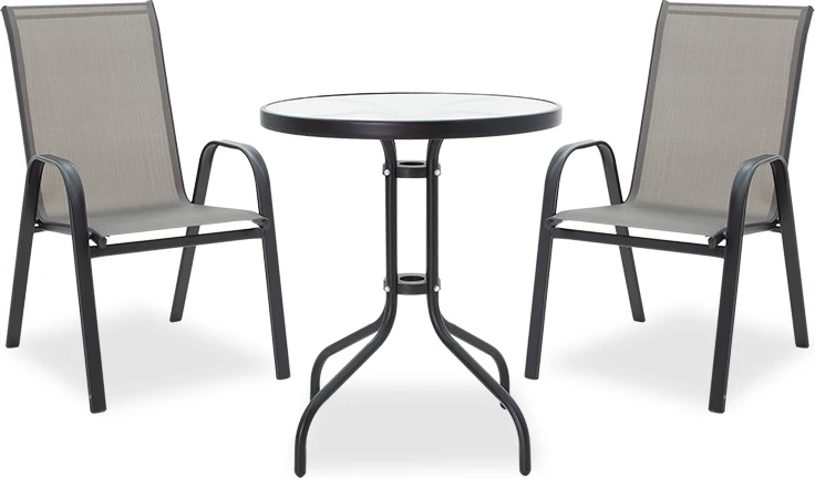 Set tavoline me karrige për terasë, 3 copë, Calan-Watson,, metal, ngjyrë e zezë-tekstilenë e zezë