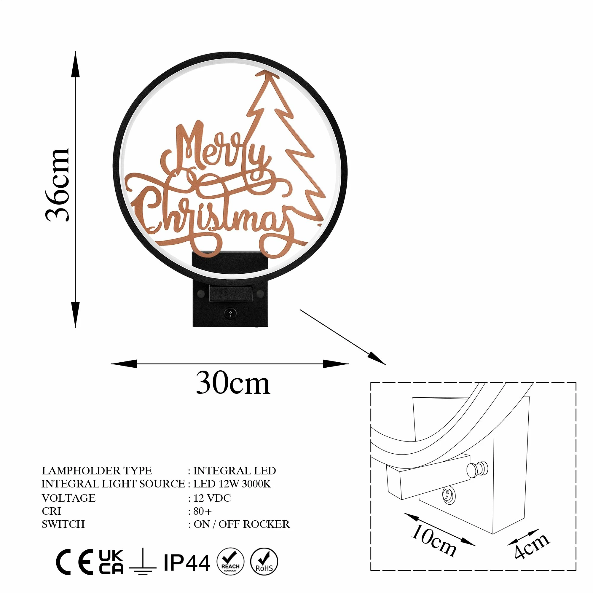 Llambë muri dekorative, ngjyrë e zezë dhe bakri, XMAS18