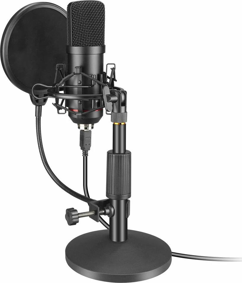 Mikrofon kondensator USB Mozos MKIT-900PRO 192kHz/24-bit cardioid, komplet me tripod dhe pop filter, i zi