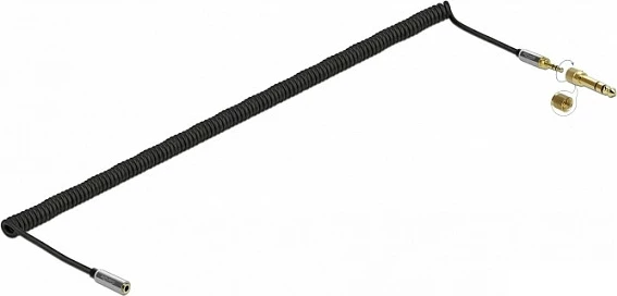Kabllo audio DeLOCK 85834, zgjatues jack 3.5mm M në 3.5mm F, 5 m, spirale, e zezë