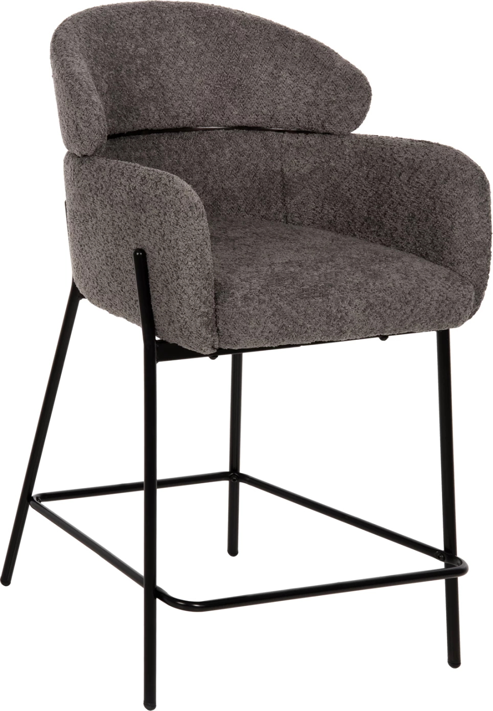 Karrige për bar mesatare WOLF FH8584.01, pëlhurë boucle gri, këmbë metalike të zeza, 56x56x96H cm., set prej 2 copë