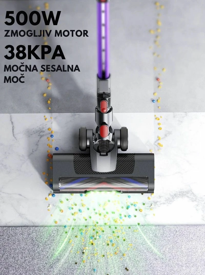 Fshesë vertikale pa kabllo Honiture Y10, 38 kPa, 500 W, bateri 22.2 V, 45 min, depo 1 L, HEPA 5-fazore, vjollcë/zi
