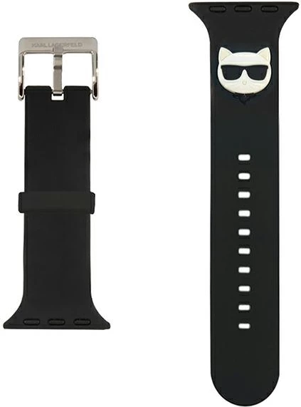 Rrip silikoni për Apple Watch Karl Lagerfeld KLAWLSLCK Choupette Heads, i zi, 42/44/45mm