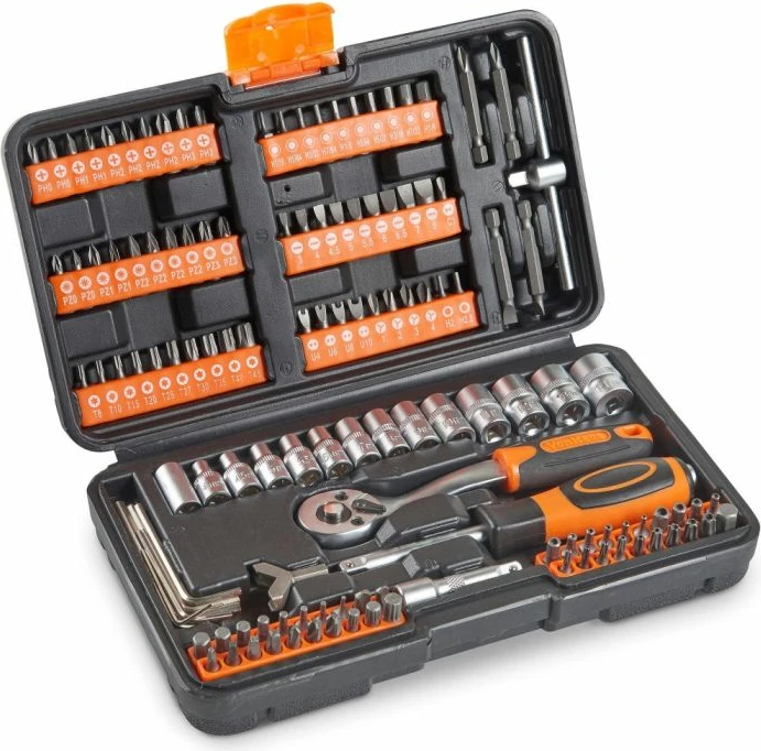 Set soketash dhe bitash VONHAUS 3515179 130 copë, portokalli/zi