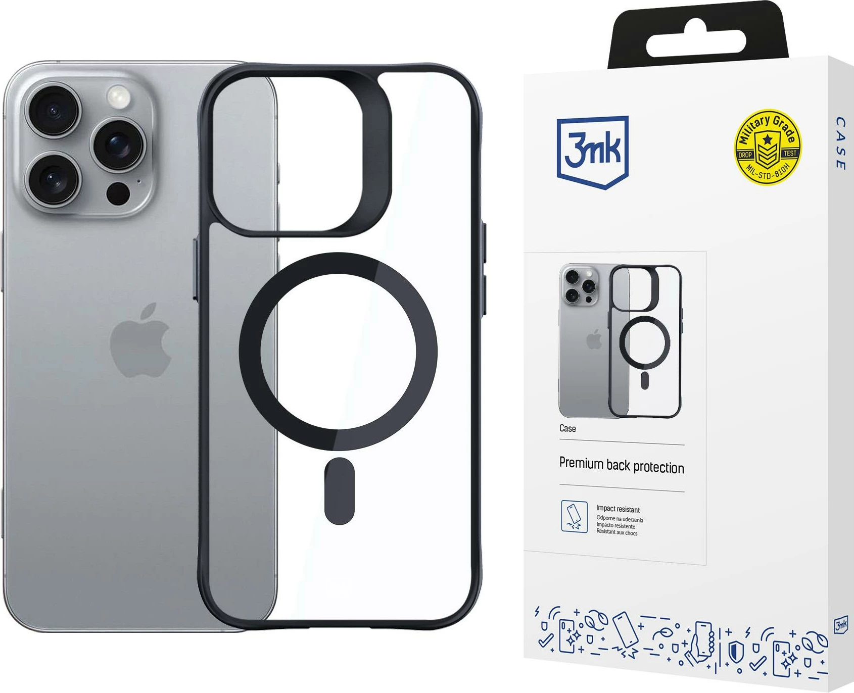 Mbështjellës 3mk Protection Satin Armor MagCase me MagSafe për iPhone 16 Pro Max, Transparent me kornizë të zezë