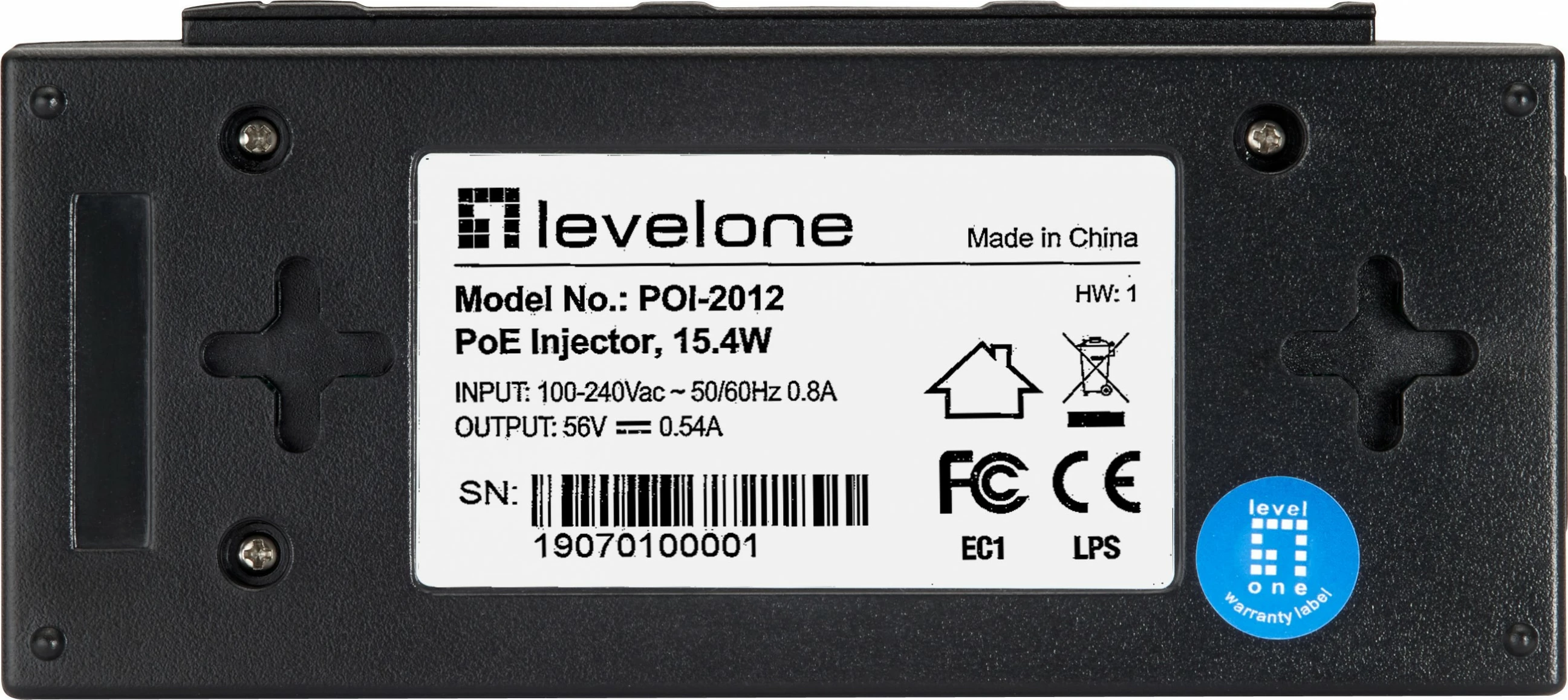 PoE Injector LevelOne POI-2012, Fast Ethernet, 10/100 Mbit/s, i zi
