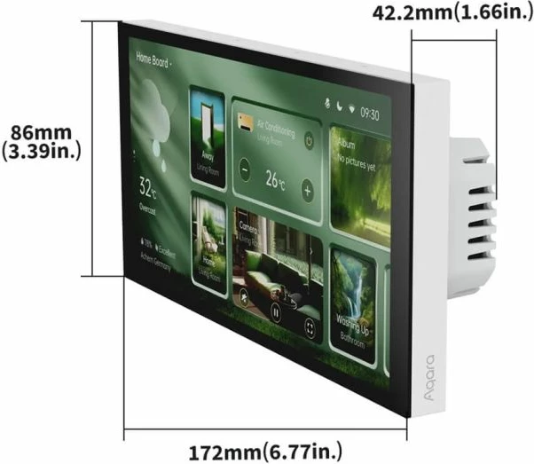Panel hub smart AQARA S1 Plus MP-K03D, Wi‑Fi/Zigbee 3.0/Matter, ekran 1440×720, 2 Switch elektrik + 6 Switch wireless, set 1 copë