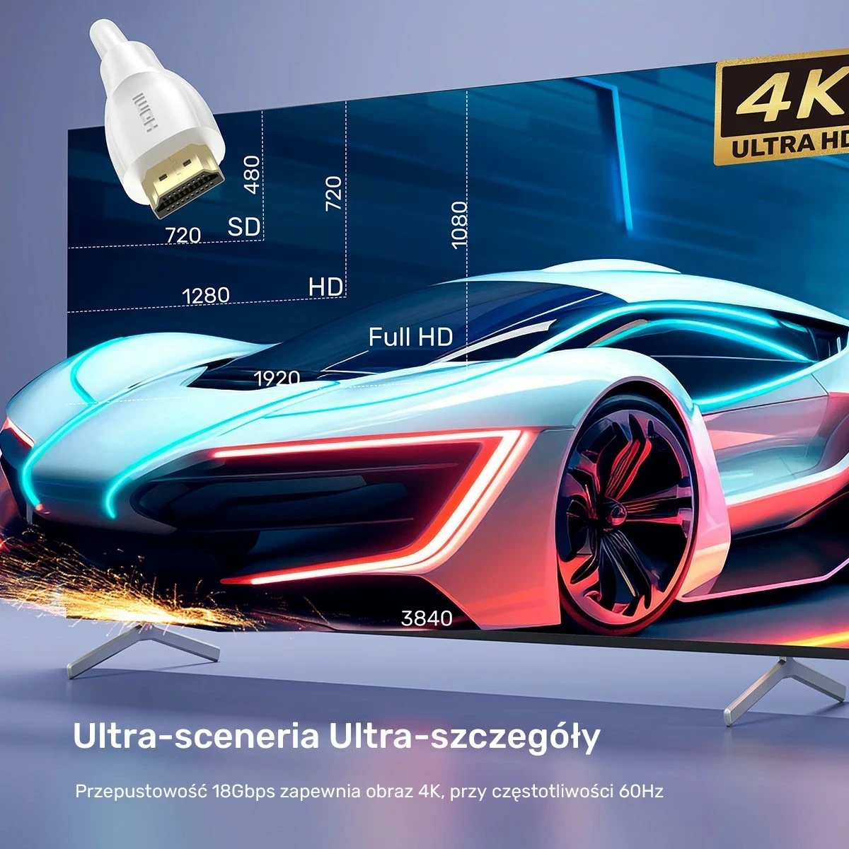 Kabëll HDMI Unitek 2.0 4K, 1.8m, bardhë