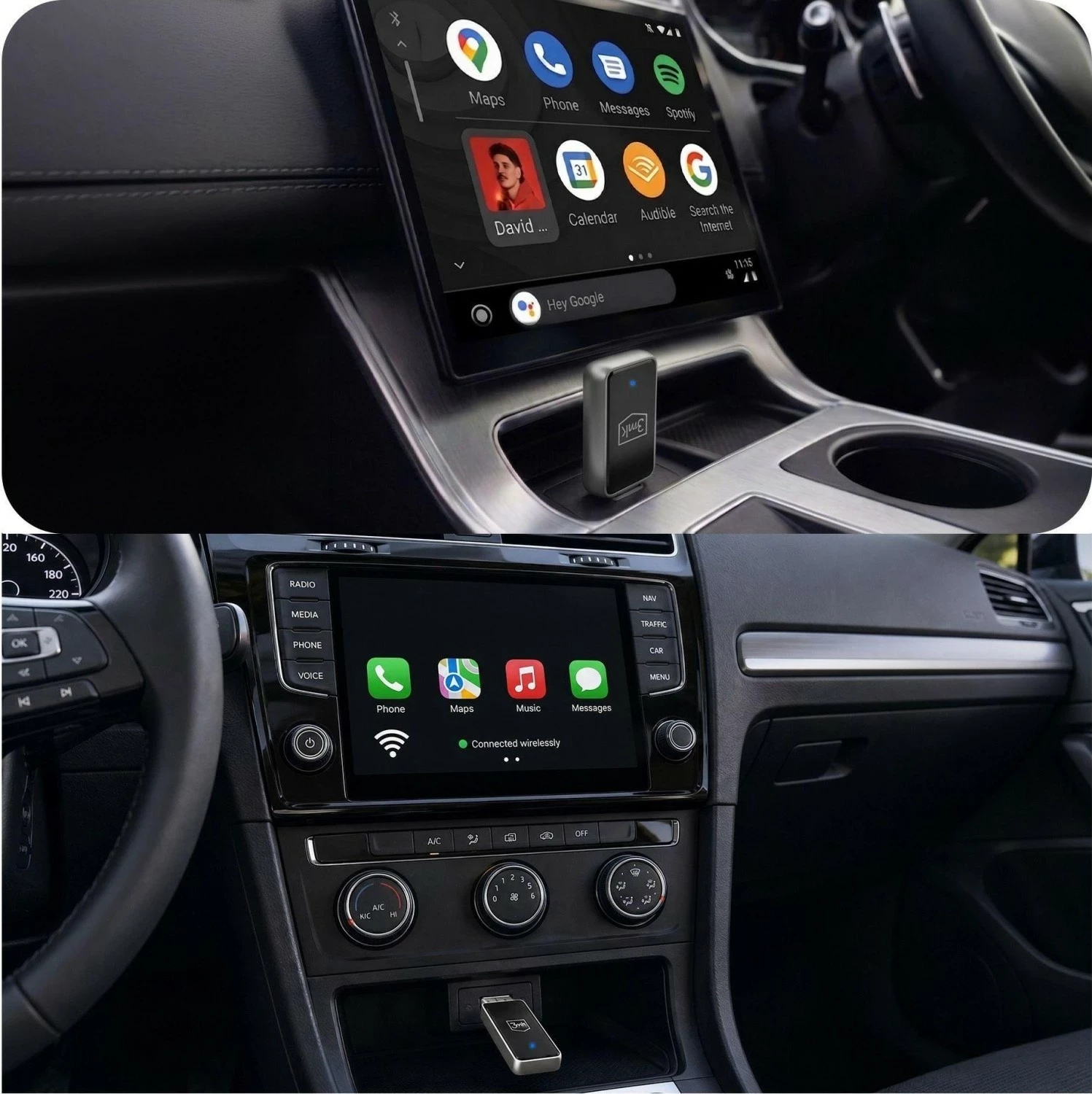 Adapter wireless 3MK DriveLink Duo, Apple CarPlay/Android Auto, Wi‑Fi 6, Bluetooth 5.4, USB‑A, gri