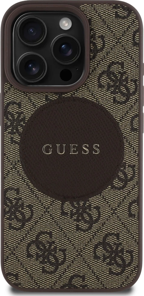 Mbështjellës Guess 4G Circle Classic Logo MagSafe për iPhone 16 Pro Max, Kafe