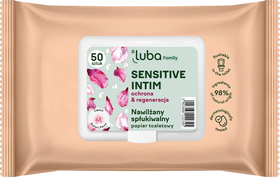 Letër higjienike e lagur për zona intime Luba Family Sensitive Intim, 50 copë