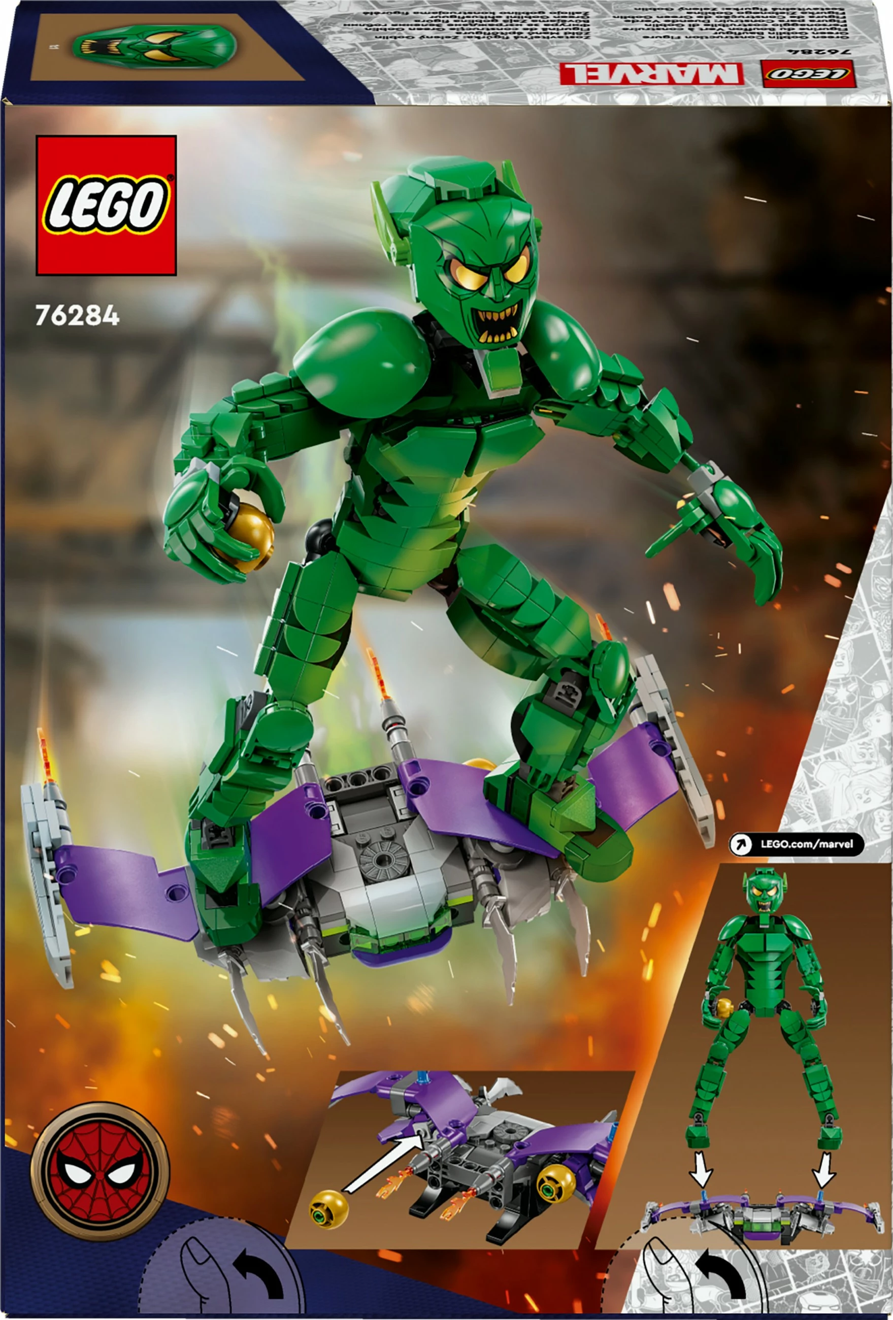 Set ndërtimi LEGO Marvel Green Goblin 76284, figurë ndërtuese, shumëngjyrëshe