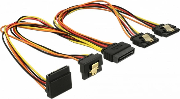 Kabllo power SATA DeLOCK 60148, 1x SATA 15-pin në 4x SATA 15-pin, 0.3 m, AWG22, multicolor