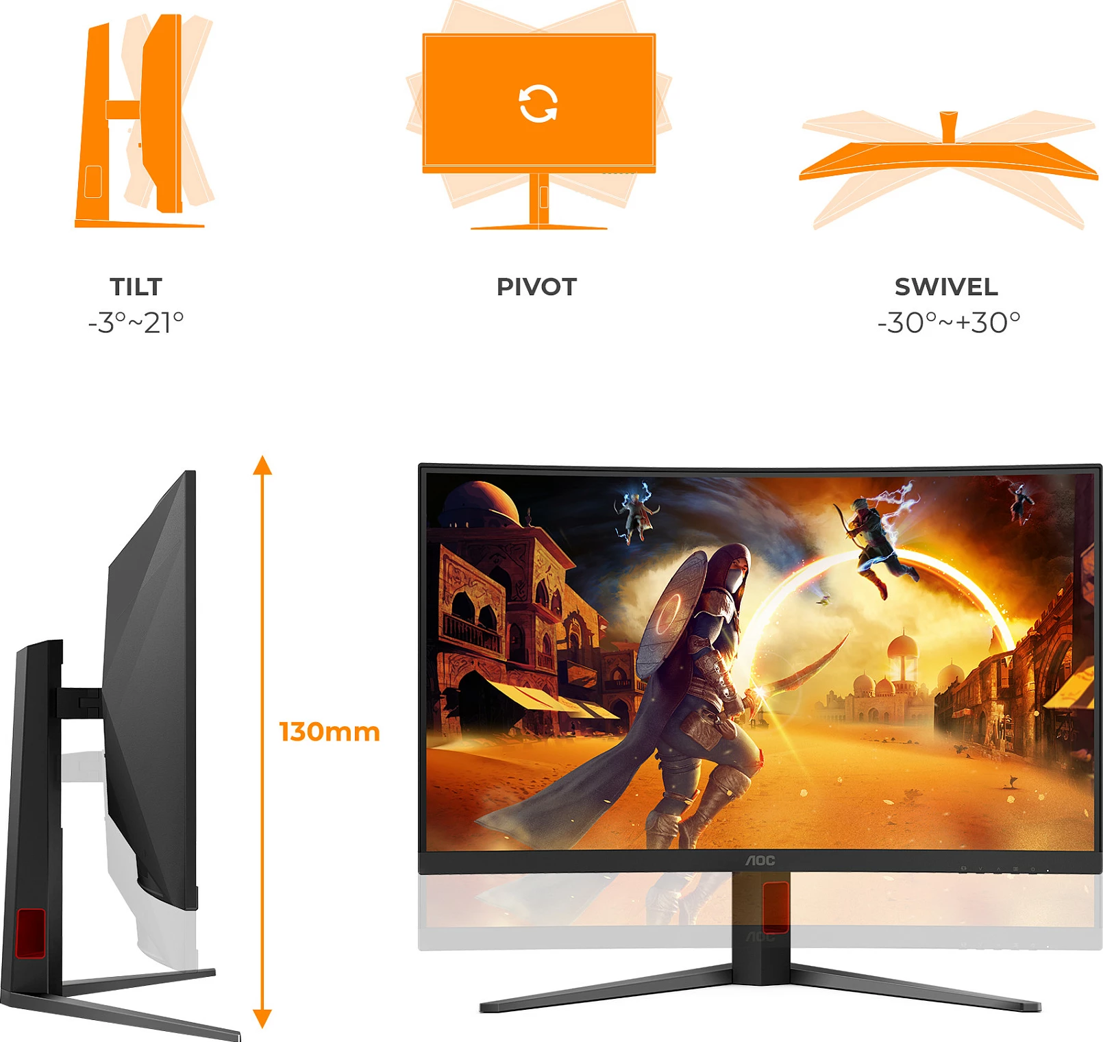 Monitor gaming AOC C32G4Z 32", Full HD, 260Hz, VA, i lakuar, HDR10
