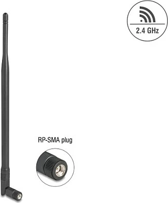 Antenë WiFi DeLOCK 2.4 GHz RP-SMA 7 dBi omnidireksionale me nyje të lëvizshme, e zezë