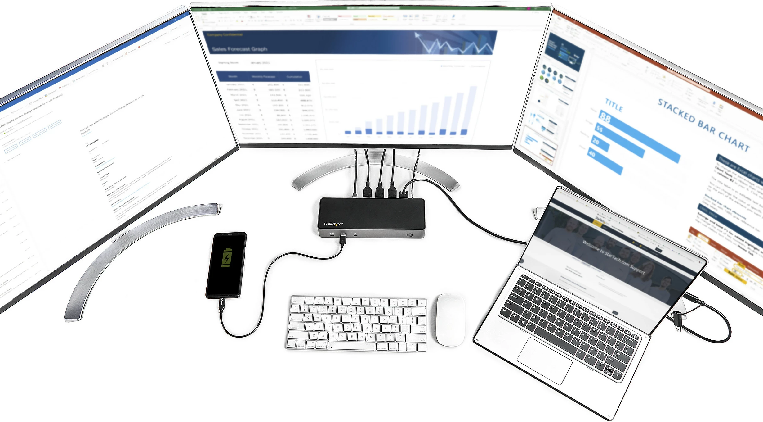 Docking station StarTech USB-C & USB-A Dock, Triple Monitor 4K 60Hz, 85W Power Delivery, 6x USB, GbE, e zezë/argjendtë