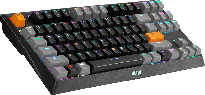 Tastierë mekanike Marvo KG980A EN-B, TKL 87 taste, Blue switch, RGB, me kabllo Type-C, e zezë