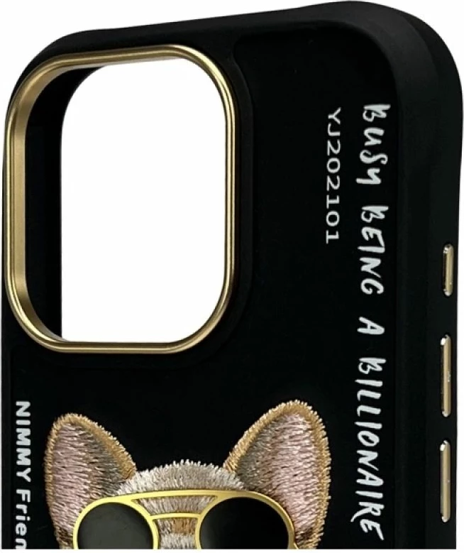 Kapak telefoni Nimmy Glasses Cool Dog për iPhone 16 Pro, i zi