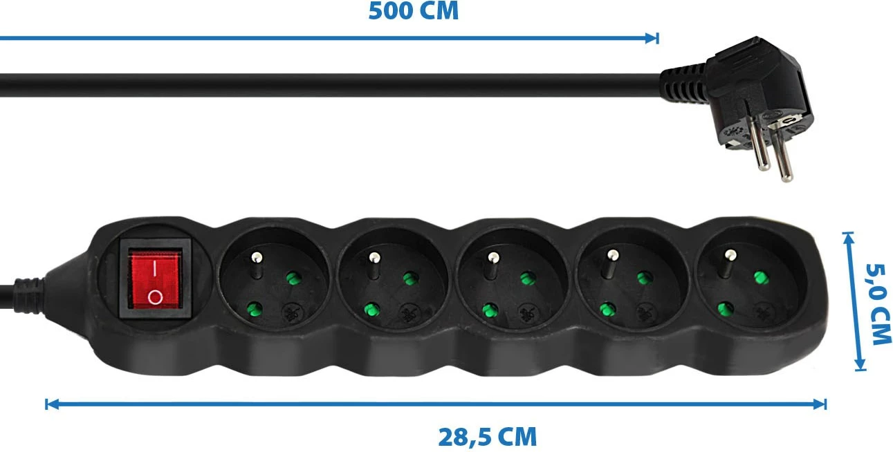 Zgjatues elektrik Esperanza ELK216K, 5 dalje, 5 metra, i zi