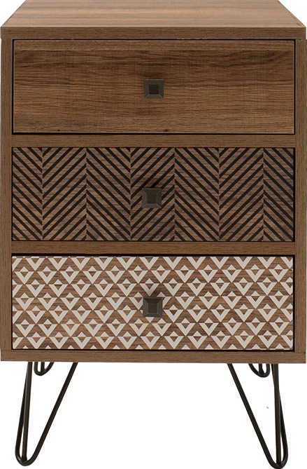 Komodinë Boho me 3 sirtarë, ngjyrë arre, 40x40x59cm