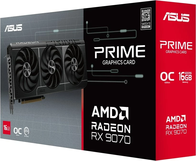 Kartelë grafike ASUS Prime RX9070 O16G, AMD Radeon RX 9070, 16 GB GDDR6, E zezë