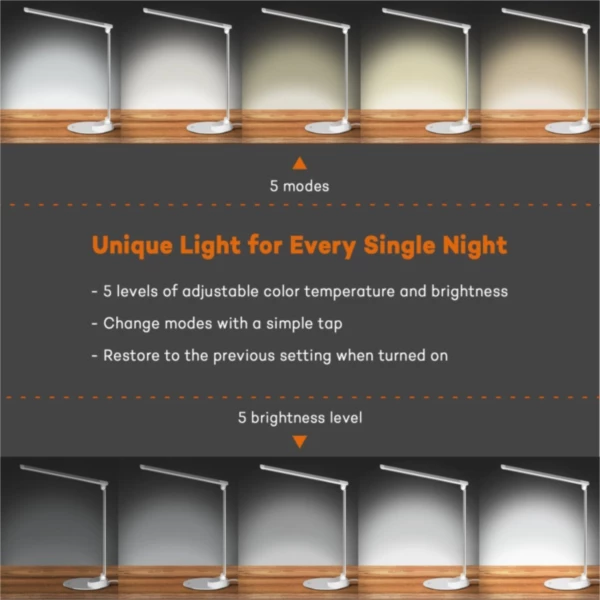 llampë tavoline LED TaoTronics TT-DL19 9W me USB, 5 nivele ndriçimi, argjendtë