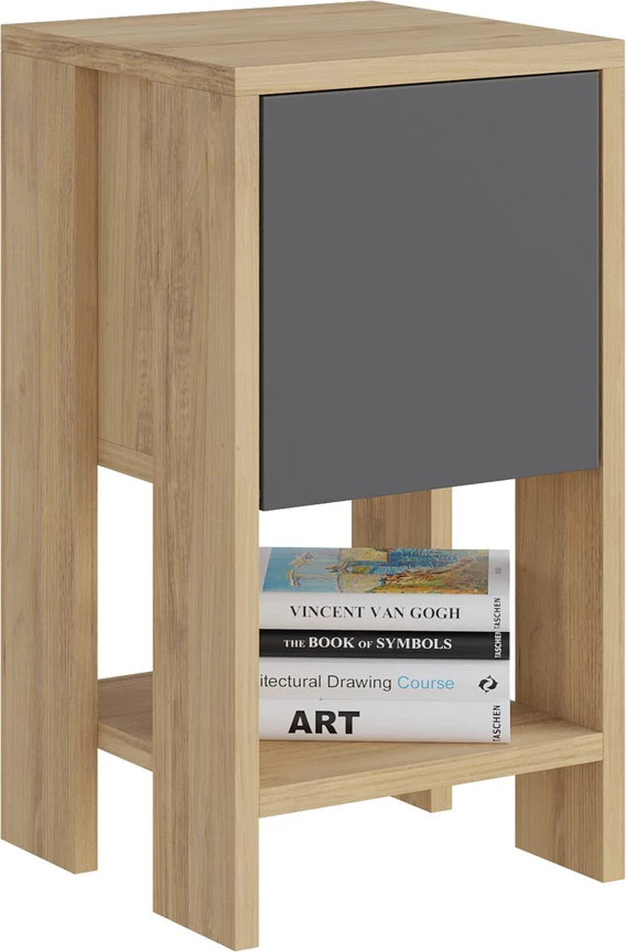 Komodinë moderne për natë, ngjyrë lis dhe antracit, Skye Decor, Ema