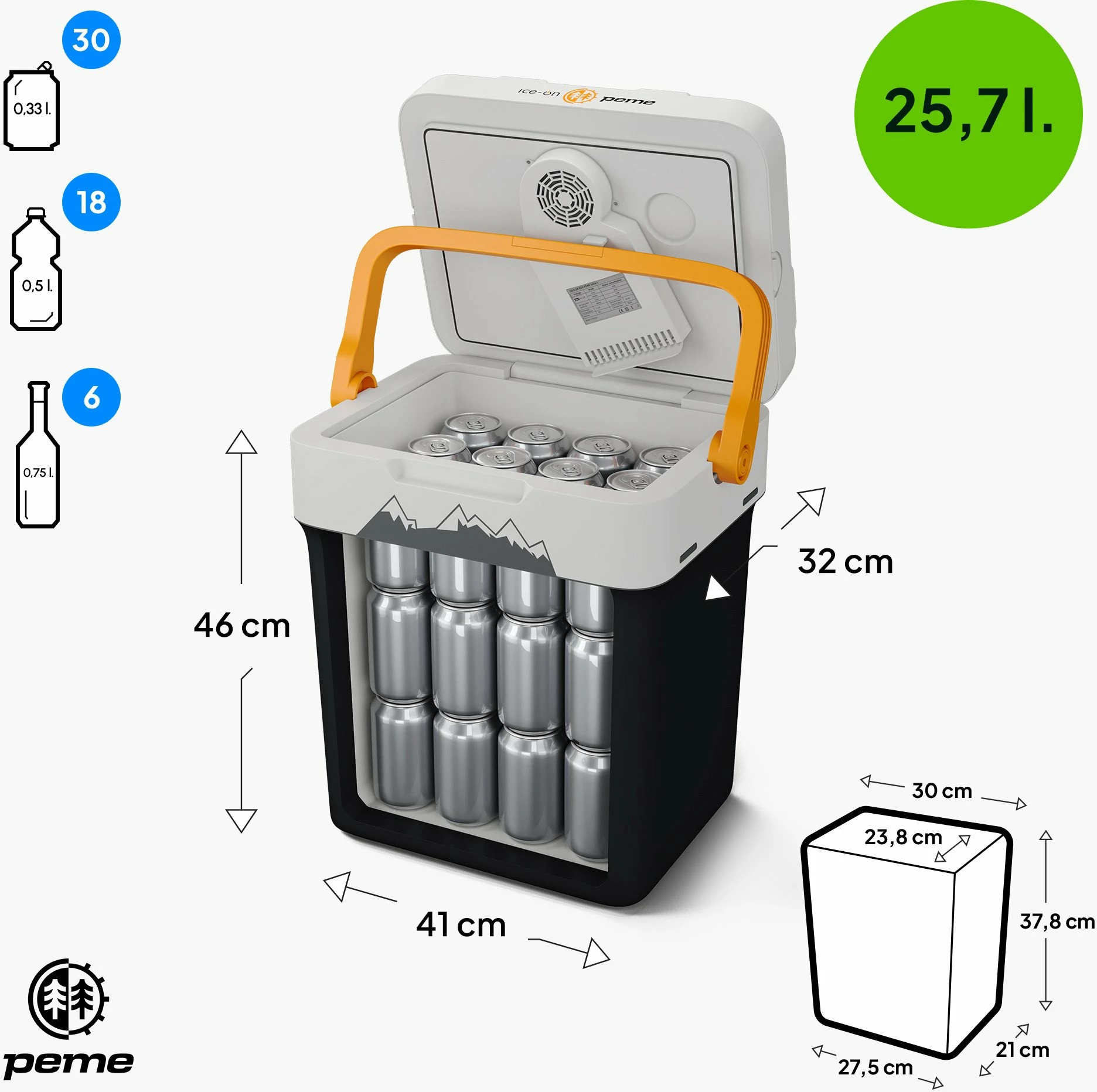 Frigorifer portativ Peme Essential 32 Adventure Orange, 25.7L, 12V/230V, ftohje + ngrohje, i zi/portokalli