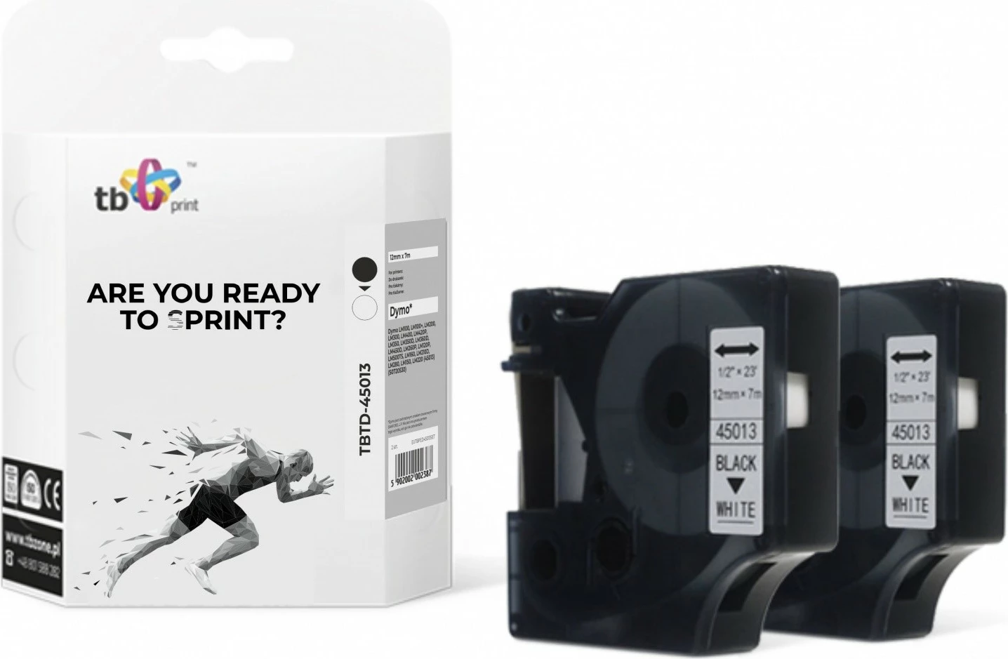 Shirit etiketa TB Print TBTD-45013 për Dymo, 12mm x 7m, 2 copë, Bardhë