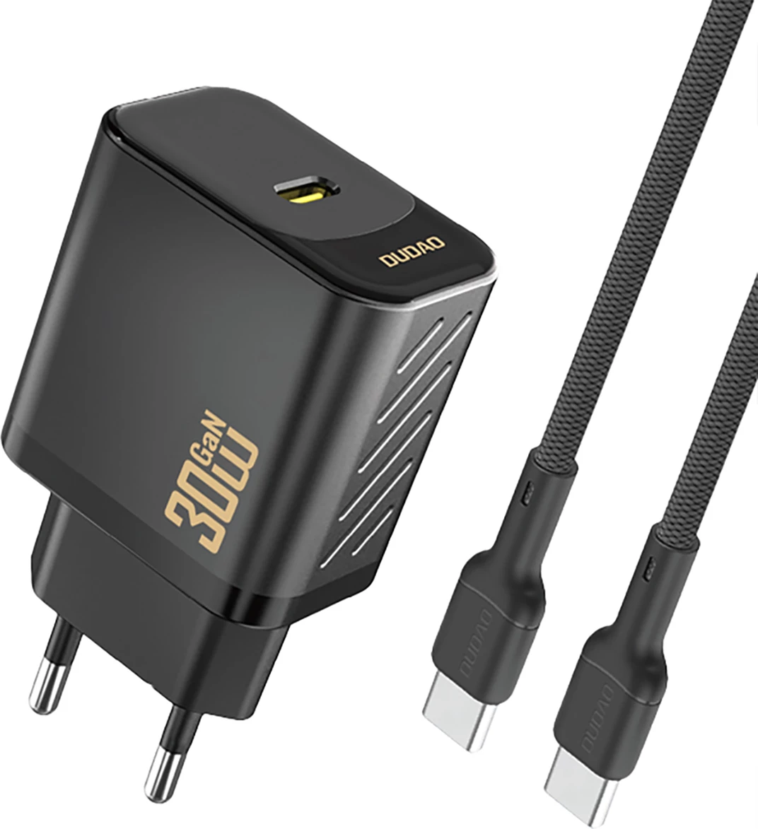 Karikues muri GaN, Dudao A27PCEU, PD 30W, USB-C 1 port, prizë EU, me kabllo USB-C, i zi
