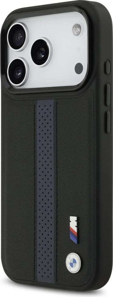 Mbështjellës BMW M Perforated Stripe Logo MagSafe për iPhone 17 Pro, eco-lëkurë/PC/TPU, blu, në kuti