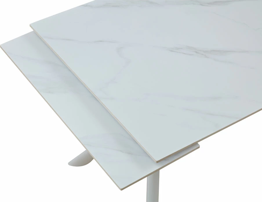 Tavolinë zgjeruese Kira, ngjyrë e bardhë me pamje mermeri, 140x80x75 cm