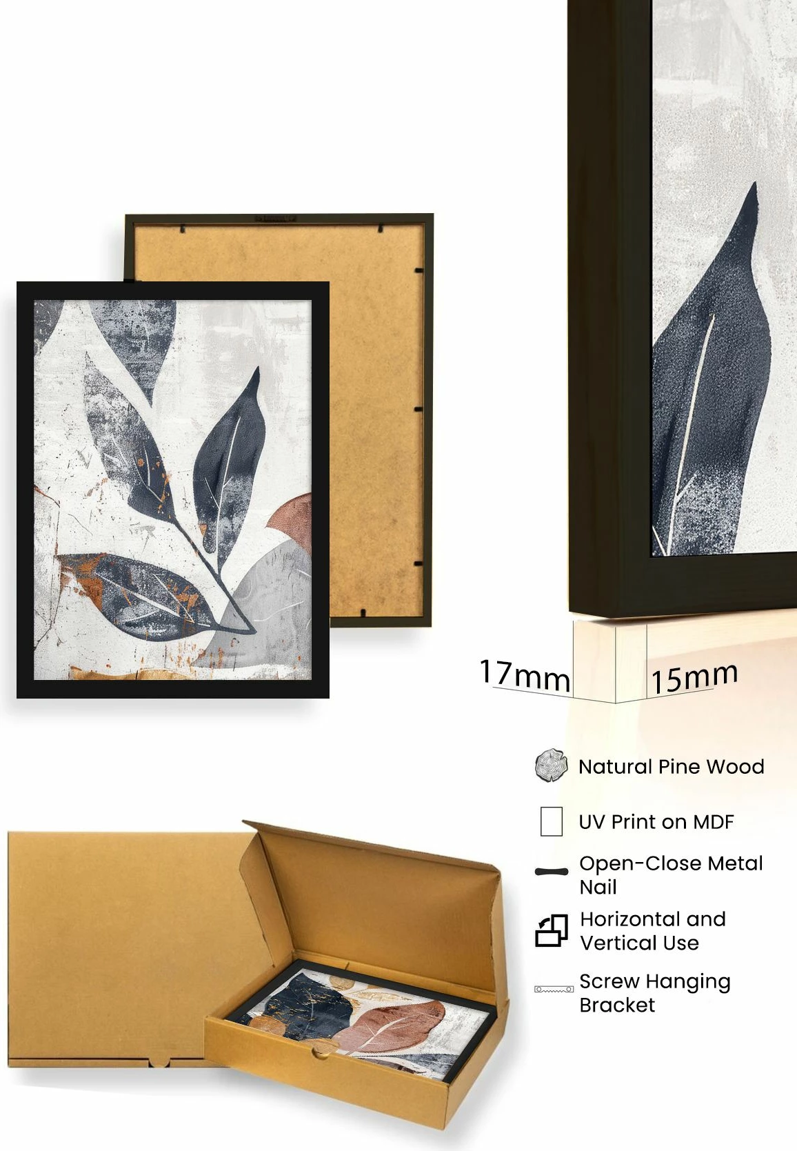 Pikturë dekorative me kornizë MDF (3 copë), Wallity, Huhu467S, 30x40cm