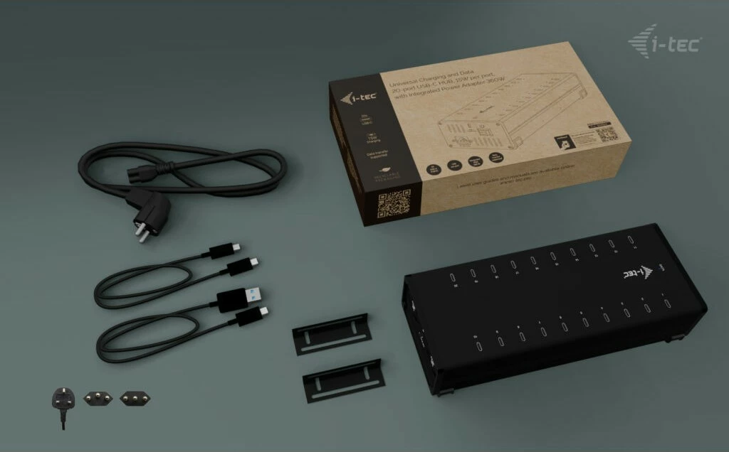 HUB USB-C/USB-A i-tec, 20 porta, 15W për port, 300W, i zi