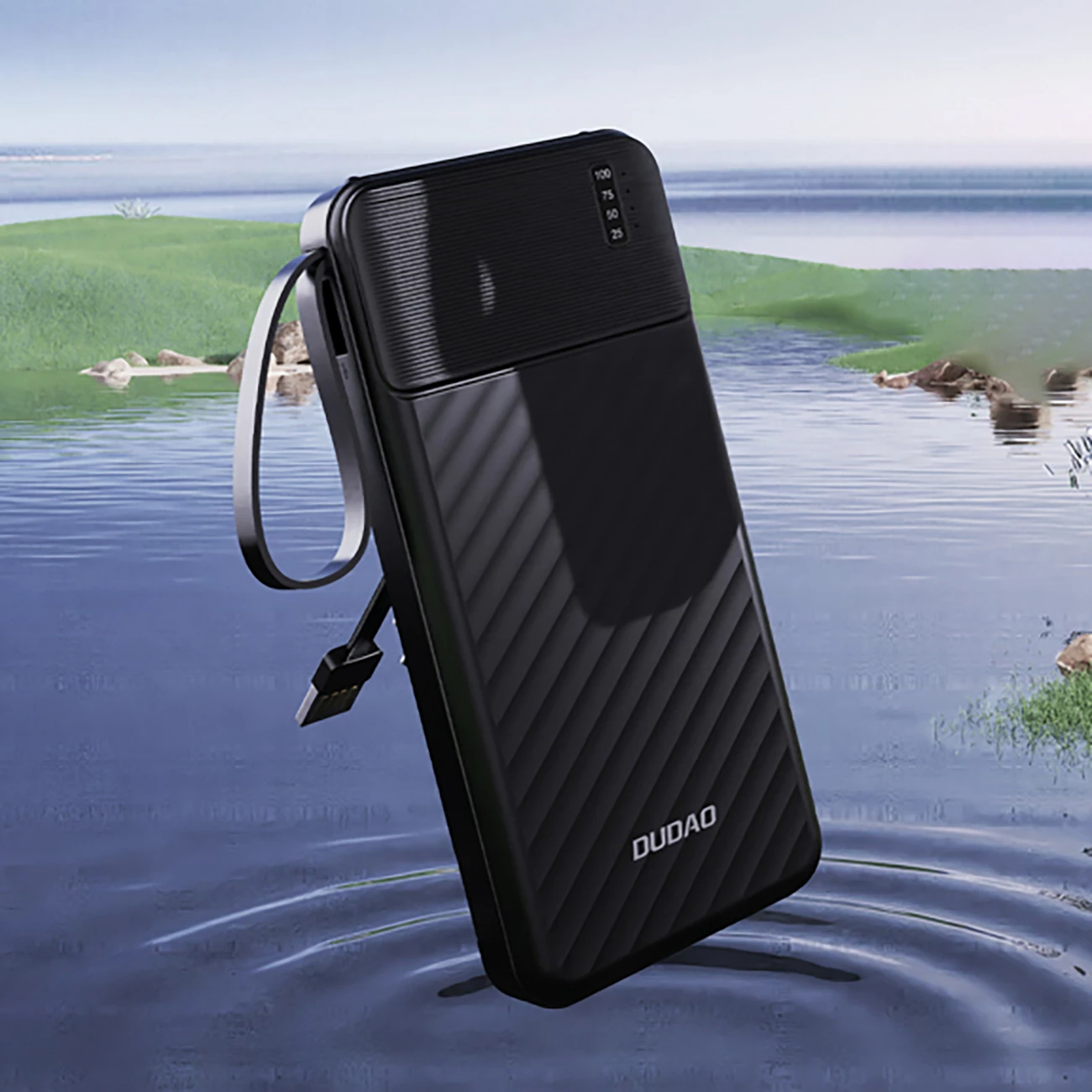 Powerbank Dudao K11, 10000 mAh, me kabllo të integruara, e zezë