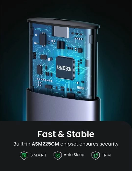 Kasë/adapter për SSD M.2 NVMe UGREEN CM400-10902 (10902), USB-C 10Gbps, alumini, me kabllo USB-C në USB-C 0.5m, gri metalike