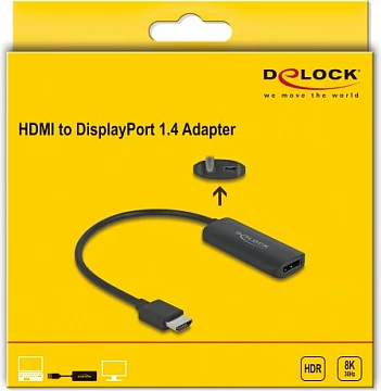 Adapter DeLOCK HDMI-A në DisplayPort 8K, HDR10, DP 1.4, 0.18 m, i zi