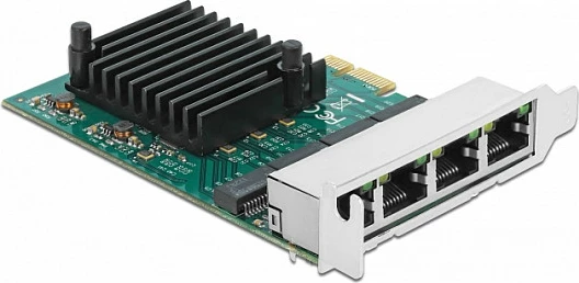 Kartelë rrjeti DeLOCK PCI Express x1, 4x RJ45 Gigabit LAN, RTL8111F, e zezë/jeshile/metalike