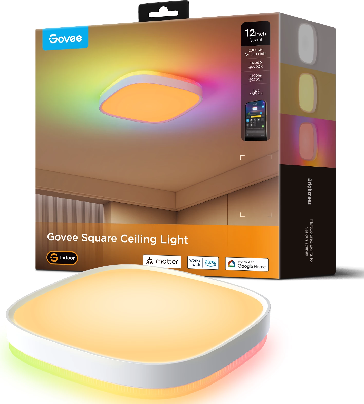Dritë tavanore smart Govee Square Ceiling Light RGBWW + RGBIC 30 cm, e bardhë