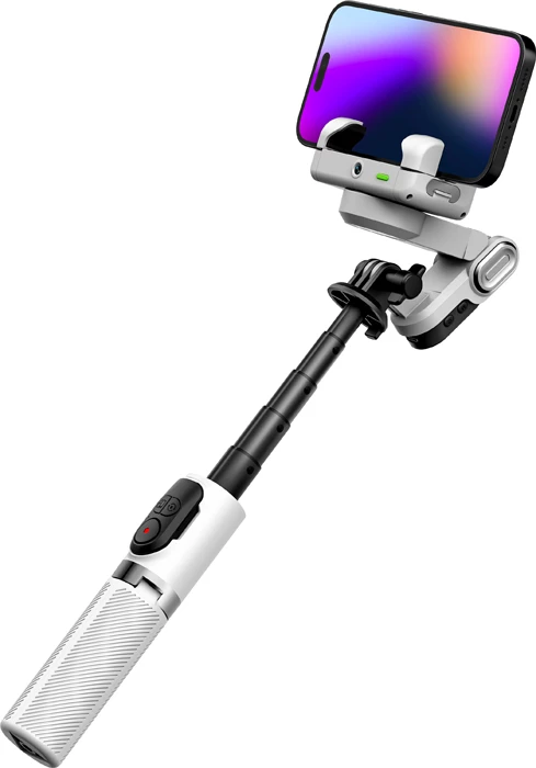 Gimbal stabilizator 4-në-1 për celular AOCHUAN Smart M1 Pro, 360° AI tracking, RGB, 1000mAh, set me telekomandë, i bardhë