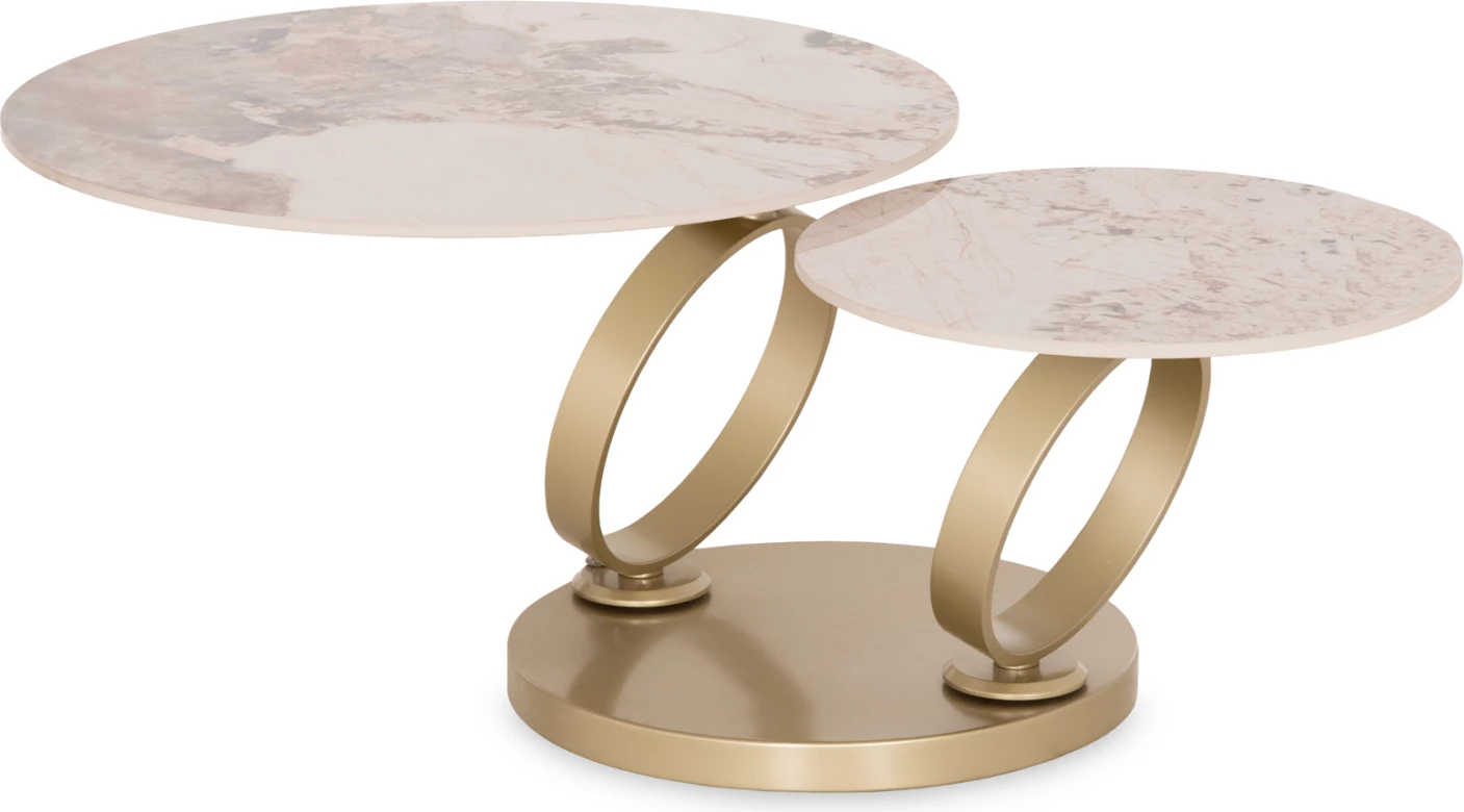 Tavolinë kafeje rrethore me dy sipërfaqe rrotulluese, qeramikë, bazë metalike, AILLERON CD18096.02, 77(50)x44cm