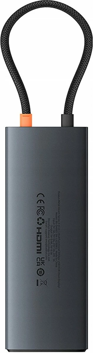 Hub USB-C Baseus Metal Gleam II 10n1, 2x HDMI 4K, RJ45, SD/TF, PD 100W, gri