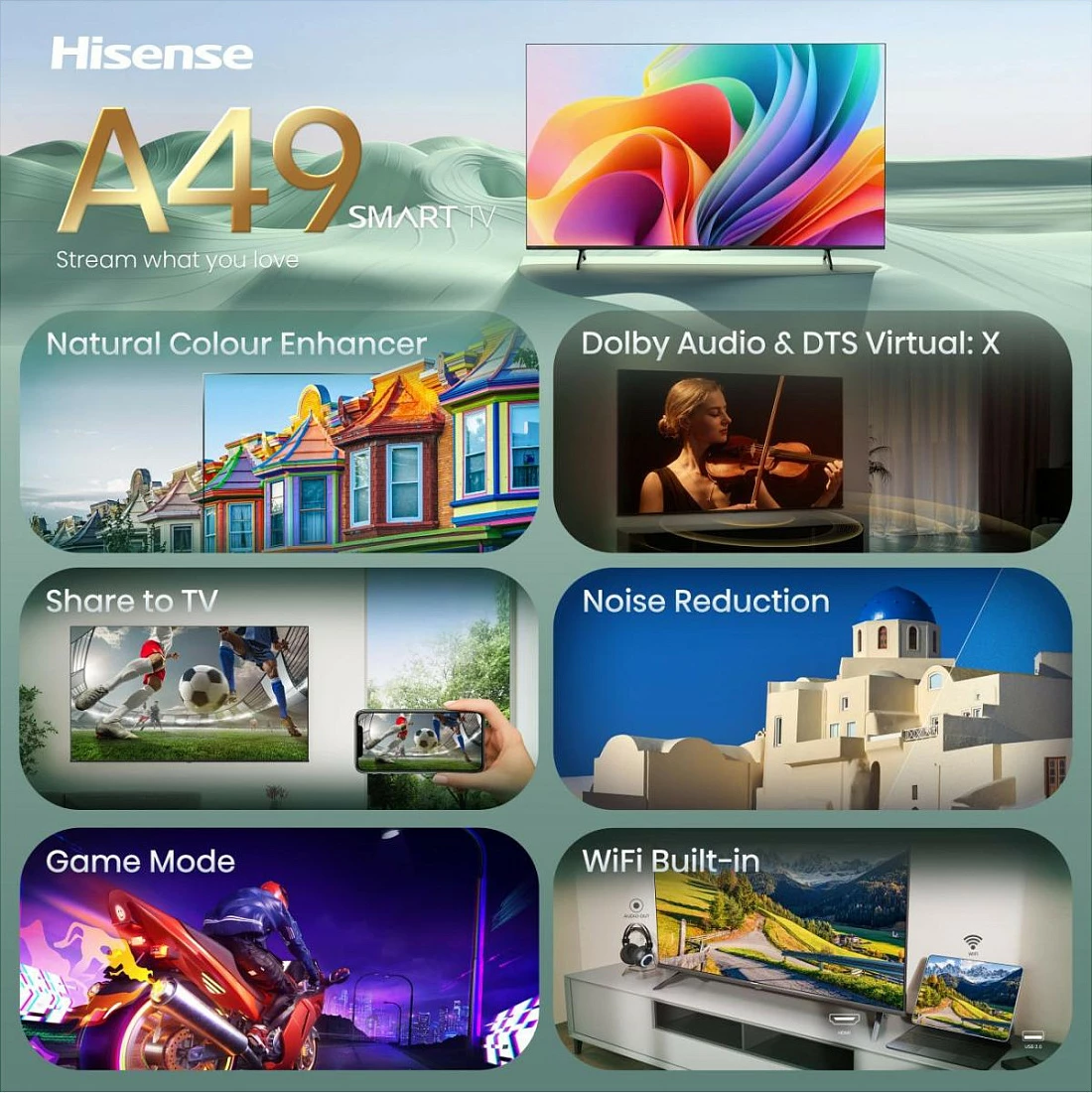 Smart TV Hisense 32A49S, 32", HD LED (DLED), WiFi, HDR, i zi