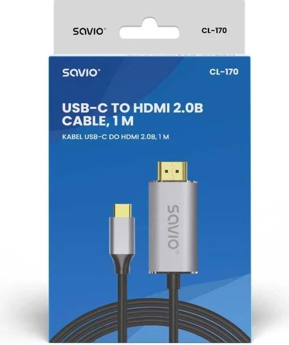 Kabëll USB-C në HDMI Savio CL-170, 1m, bakër