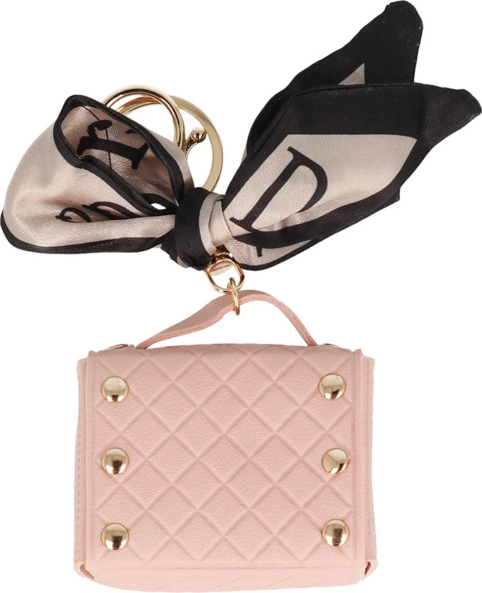 Mbështjellës për kufje ONASI 22735, PU lëkurë, për TWS/Buds/AirPods, me unazë çelësash, rozë