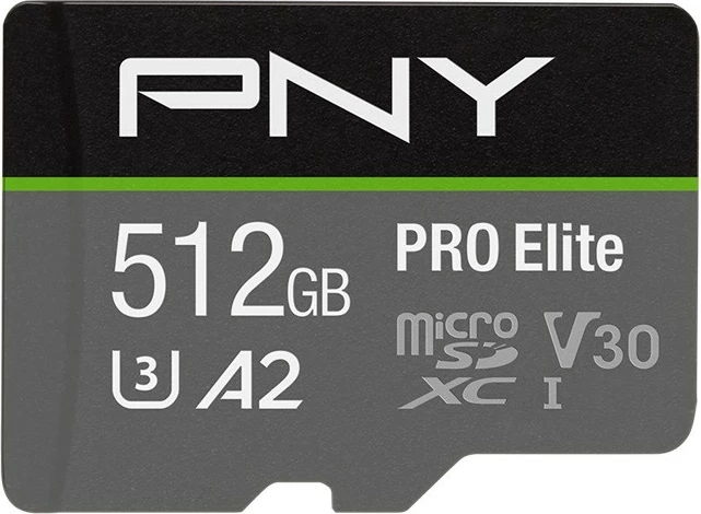 Kartë memorje microSDXC, PNY, P-SDUX512U3100PRO-GE, 512GB U3 A2 V30, deri 100MB/s leximi 90MB/s shkrimi