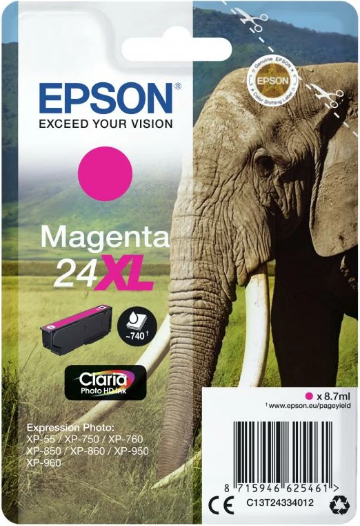 Kartushë boje, Epson, 24XL C13T24334012, kapacitet i lartë XL, Magenta