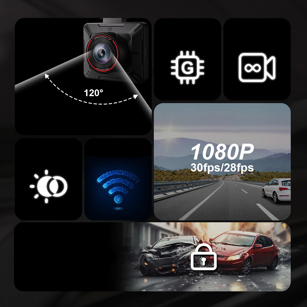 Kamerë makine AKEEYO P1 FullHD 30fps, 120°, WiFi 2.4G, USB-C, e zezë