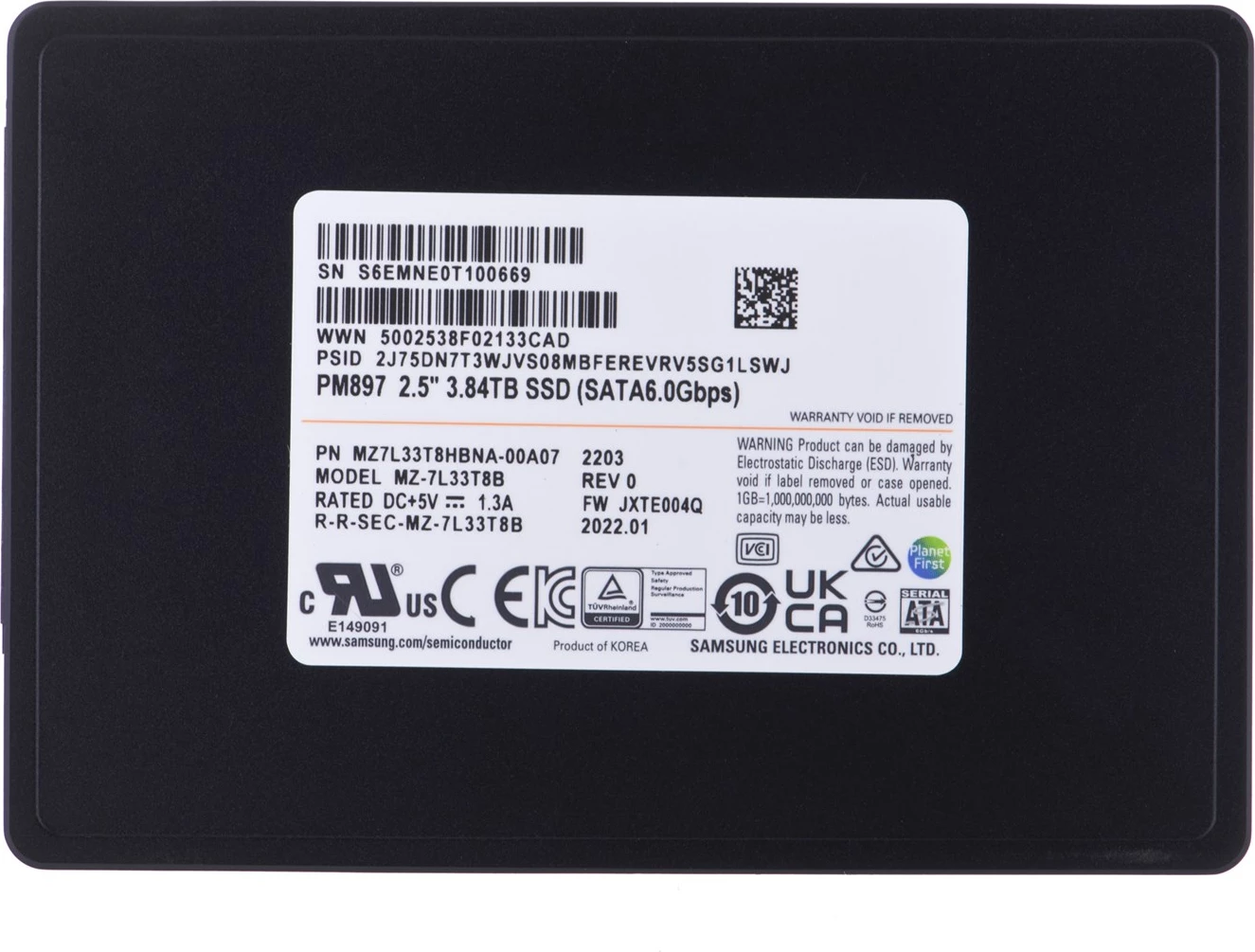 Disk SSD Samsung PM897 SATA,  2.5", 3840GB 