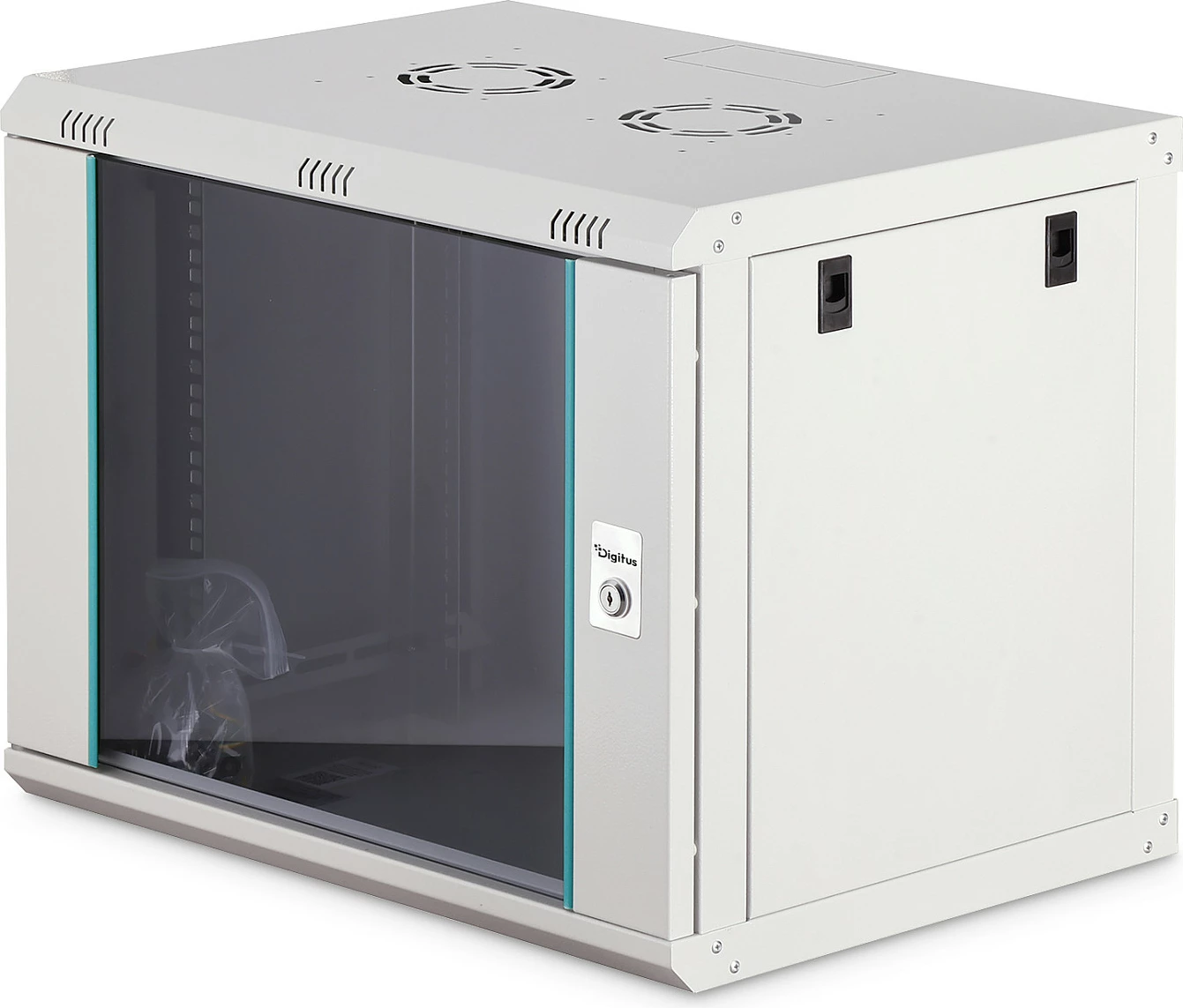 Kabinet rrjeti muror Digitus Dynamic-N 9U, 600x450mm, derë xhami, gri e çelët